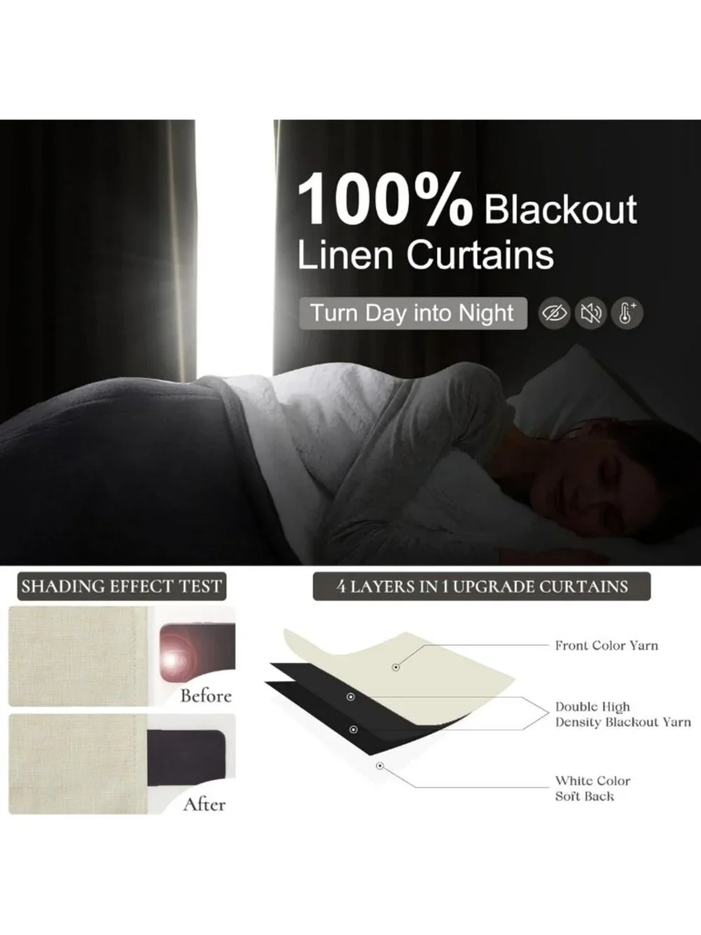 Cozy Cream Thick Linen Blackout Curtains 84